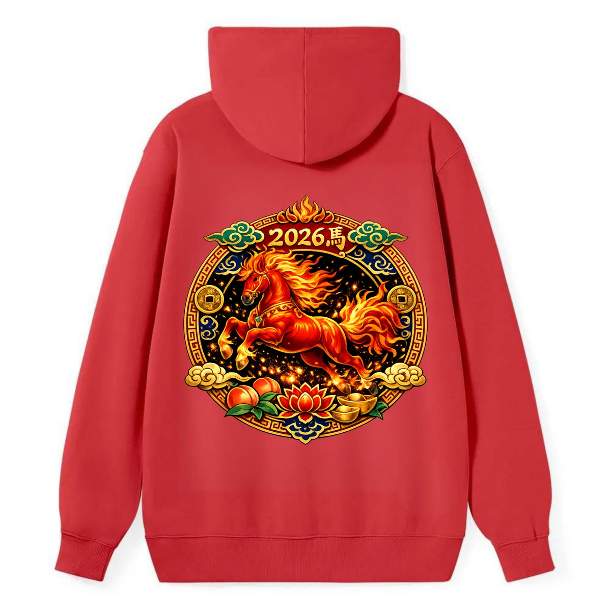 FIRE HORSE | Flaming mane and tail horse | Blazing orange and red colors - Classic Pullover Hoodie - Red