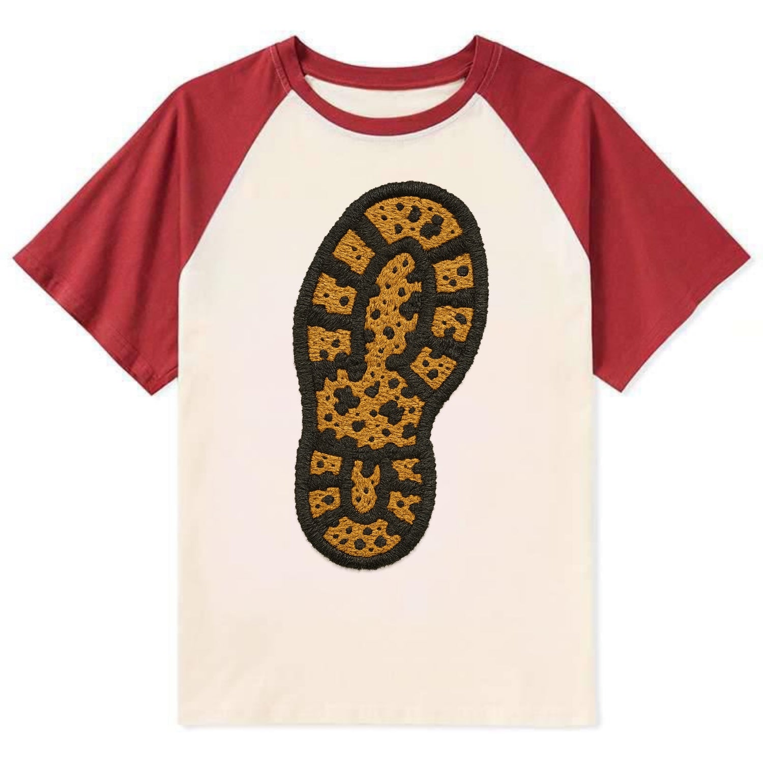 Hiking Boot Print  - Contrast Raglan T-shirt - Red