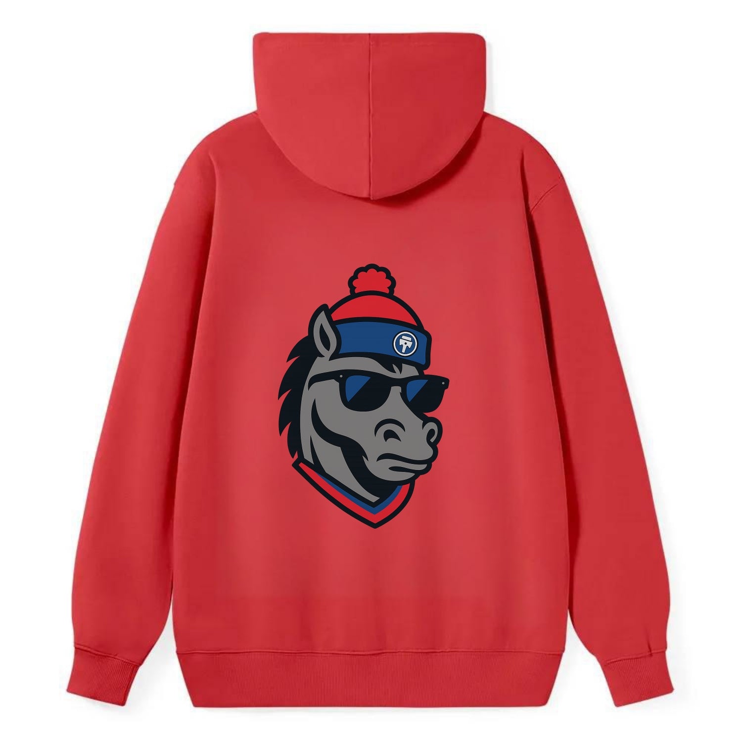Detroit Stallion wearing Pistons red and blue beanie with piston patch - Classic Pullover Hoodie - Red