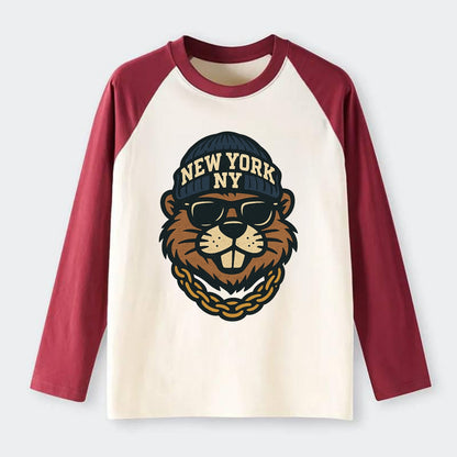 {"animal":"beaver","locationText":"NEW YORK","initials":"NY","beanieCol - Raglan Long Sleeve T-Shirt - Red