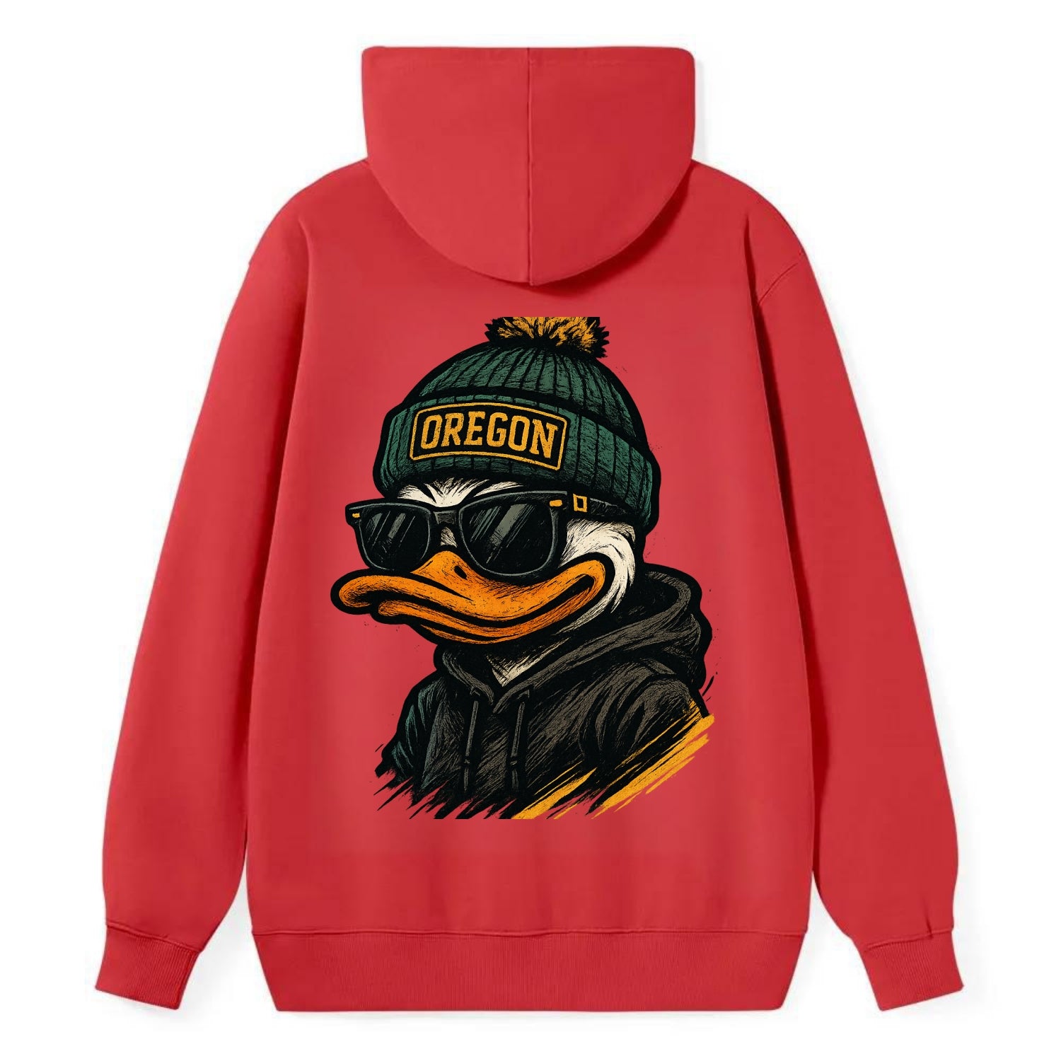 Eugene Duck wearing Oregon beanie with O patch - Classic Pullover Hoodie - Red