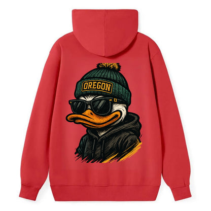 Eugene Duck wearing Oregon beanie with O patch - Classic Pullover Hoodie - Red