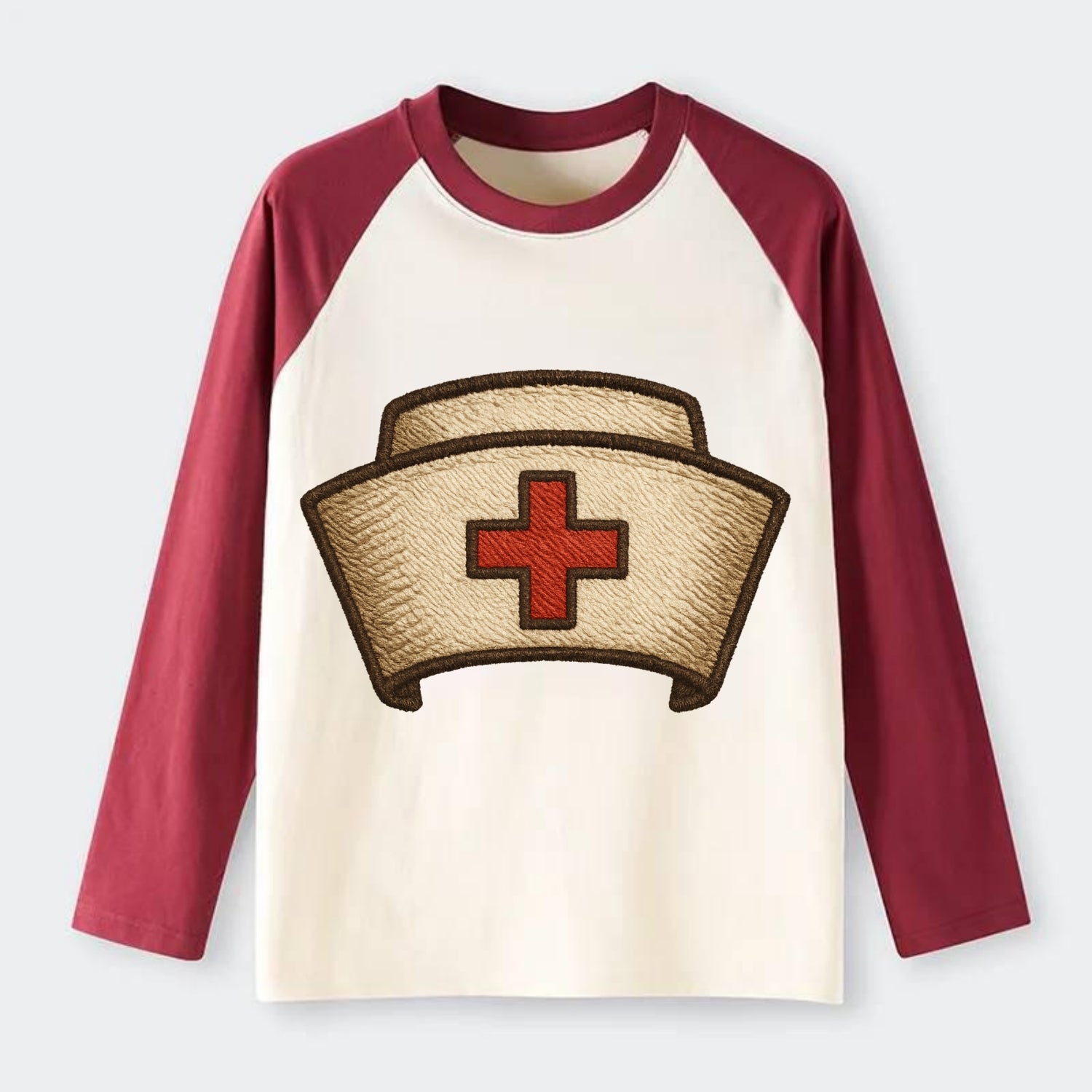 Nurse Cap  - Raglan Long Sleeve T-Shirt - Red