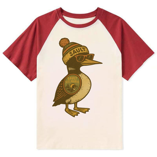 Sault Ste Marie Loon wearing Sault beani - Contrast Raglan T-shirt