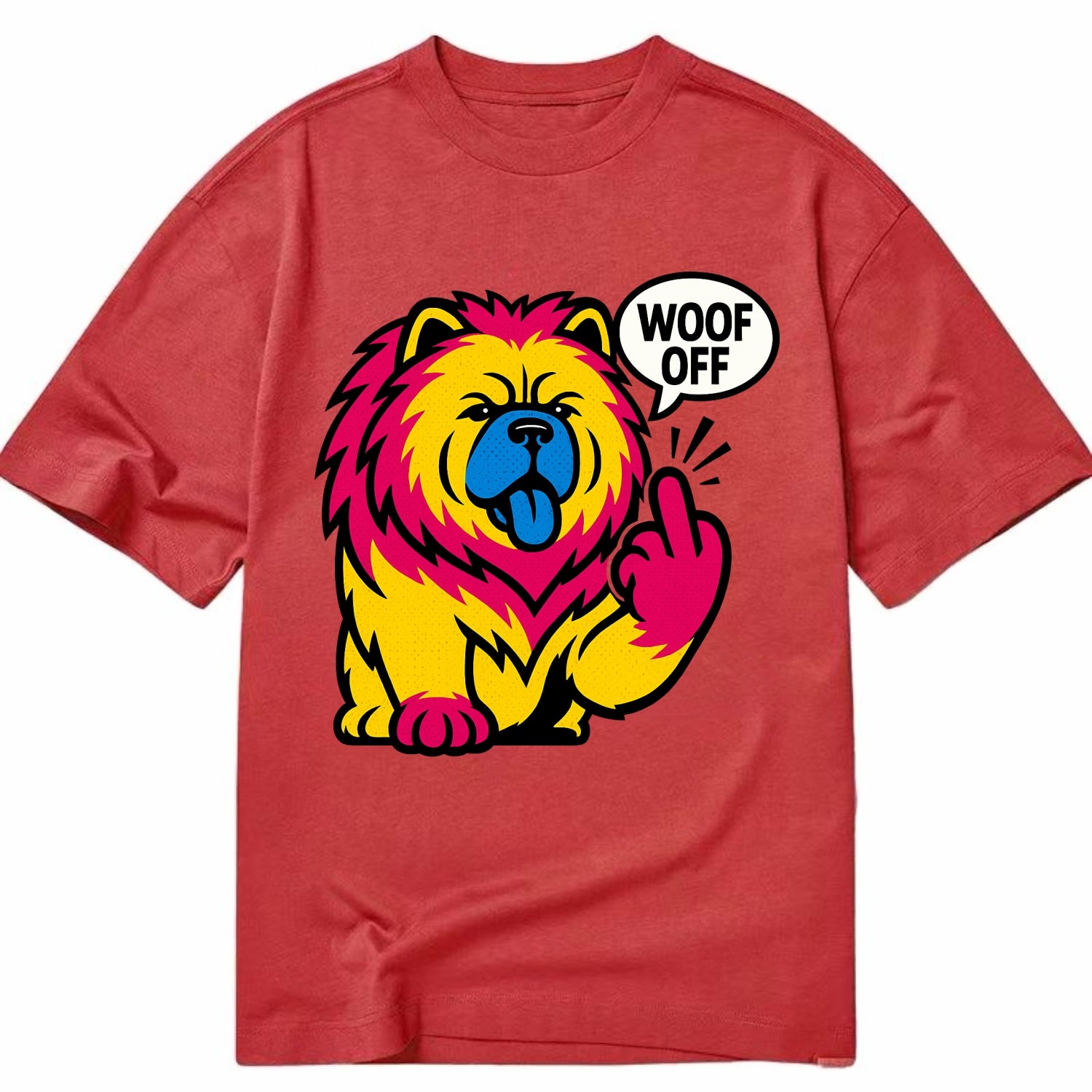Chow Chow with lion mane and blue-black tongue, fluffy dignified paw up with sass - Classic T-shirt - Red