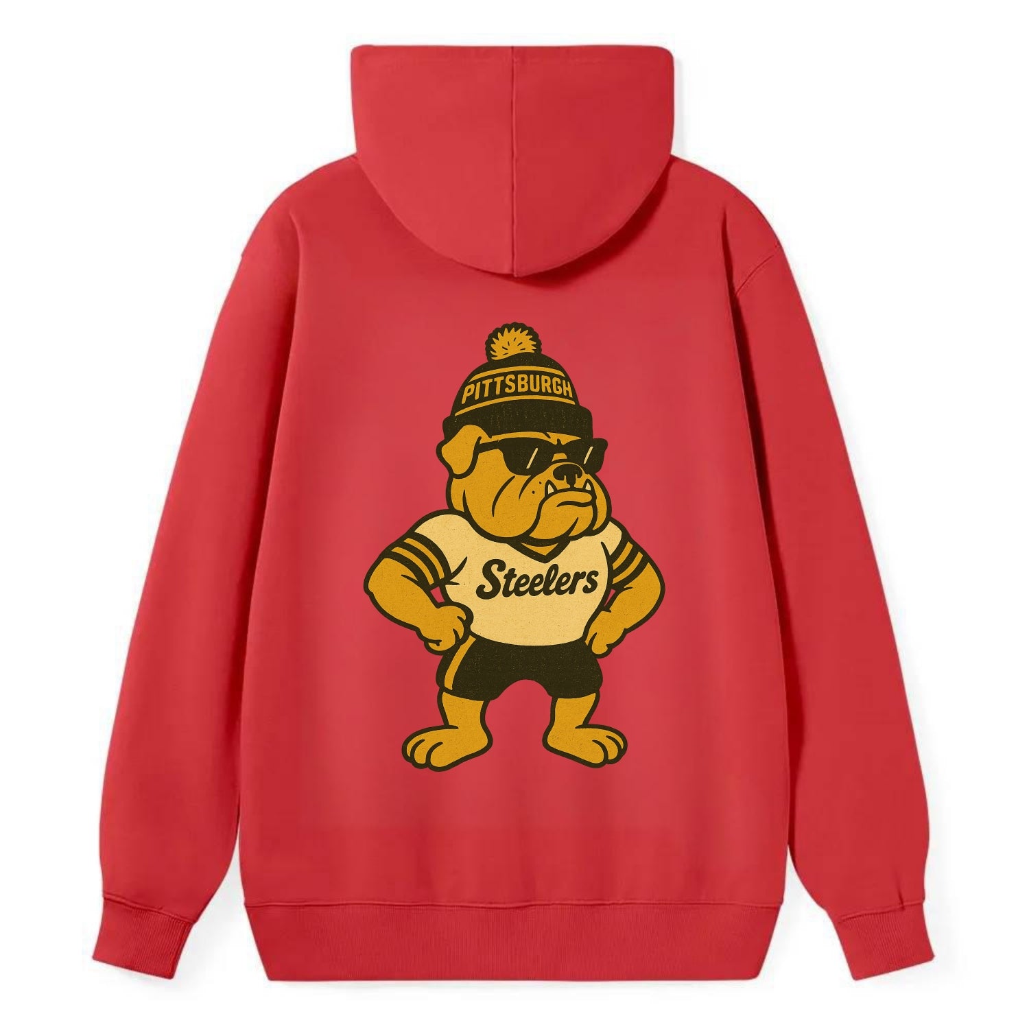Pittsburgh Bulldog wearing Steelers black and gold beanie with pom pom - Classic Pullover Hoodie - Red