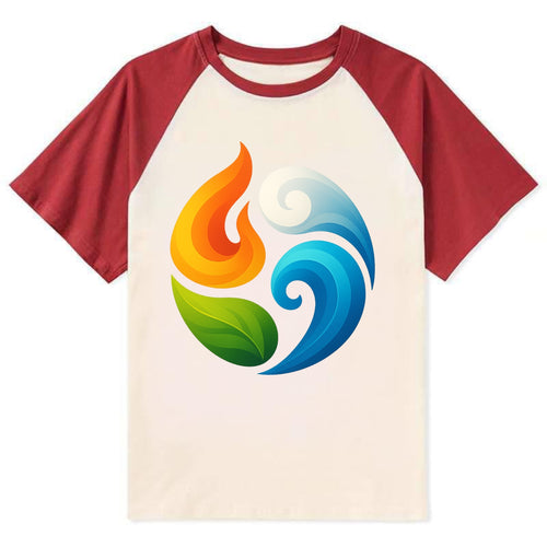 Four Elements Dance - Fire orange, water - Contrast Raglan T-shirt