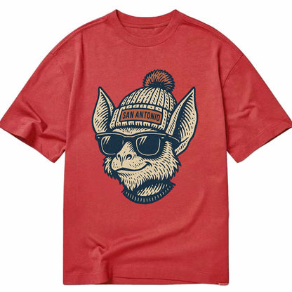 San Antonio Bat wearing San Antonio beanie with pom pom and wayfarer sunglasses - Classic T-shirt - Red