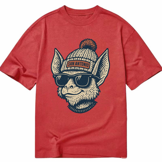 San Antonio Bat wearing San Antonio beanie with pom pom and wayfarer sunglasses - Classic T-shirt - Red