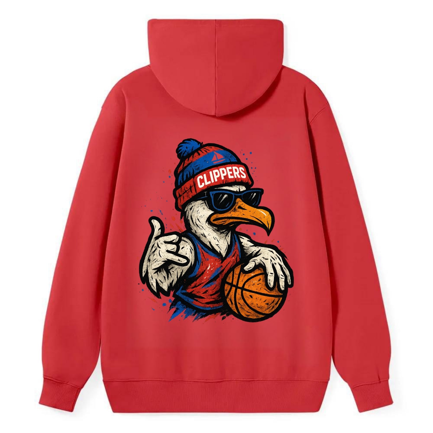 LA Seagull wearing Clippers red white and blue beanie with ship patch and - Classic Pullover Hoodie - Red
