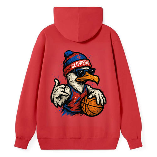 LA Seagull wearing Clippers red white and blue beanie with ship patch and - Classic Pullover Hoodie