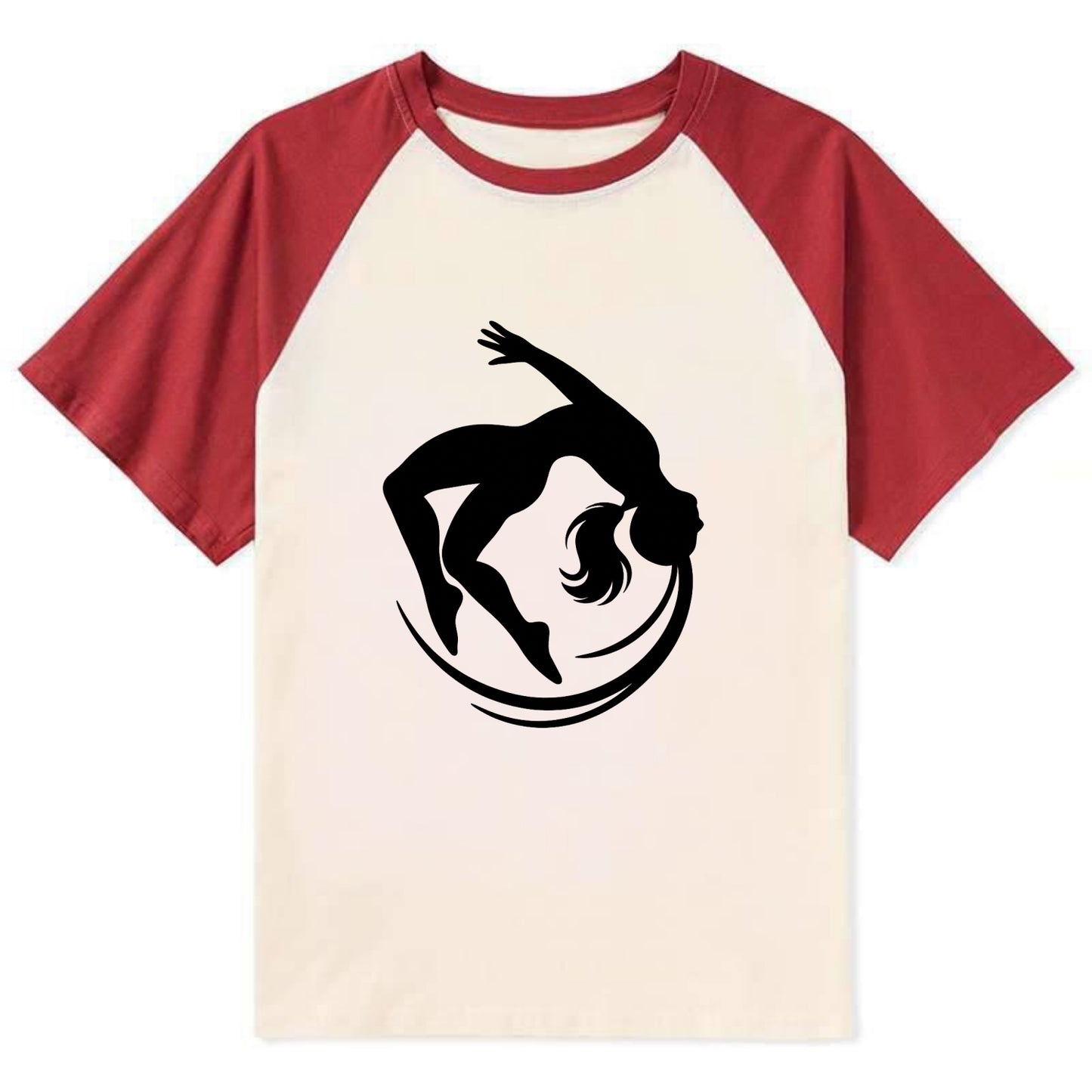 Gymnast mid-backflip rotation - Contrast Raglan T-shirt - Red