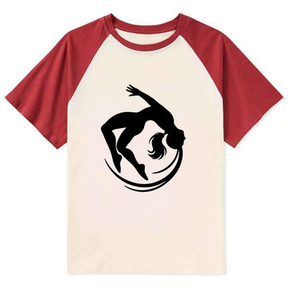 Gymnast mid-backflip rotation - Contrast Raglan T-shirt - Red