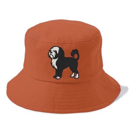 Löwchen - Black and white lion trim embr - Bucket Hat - Red