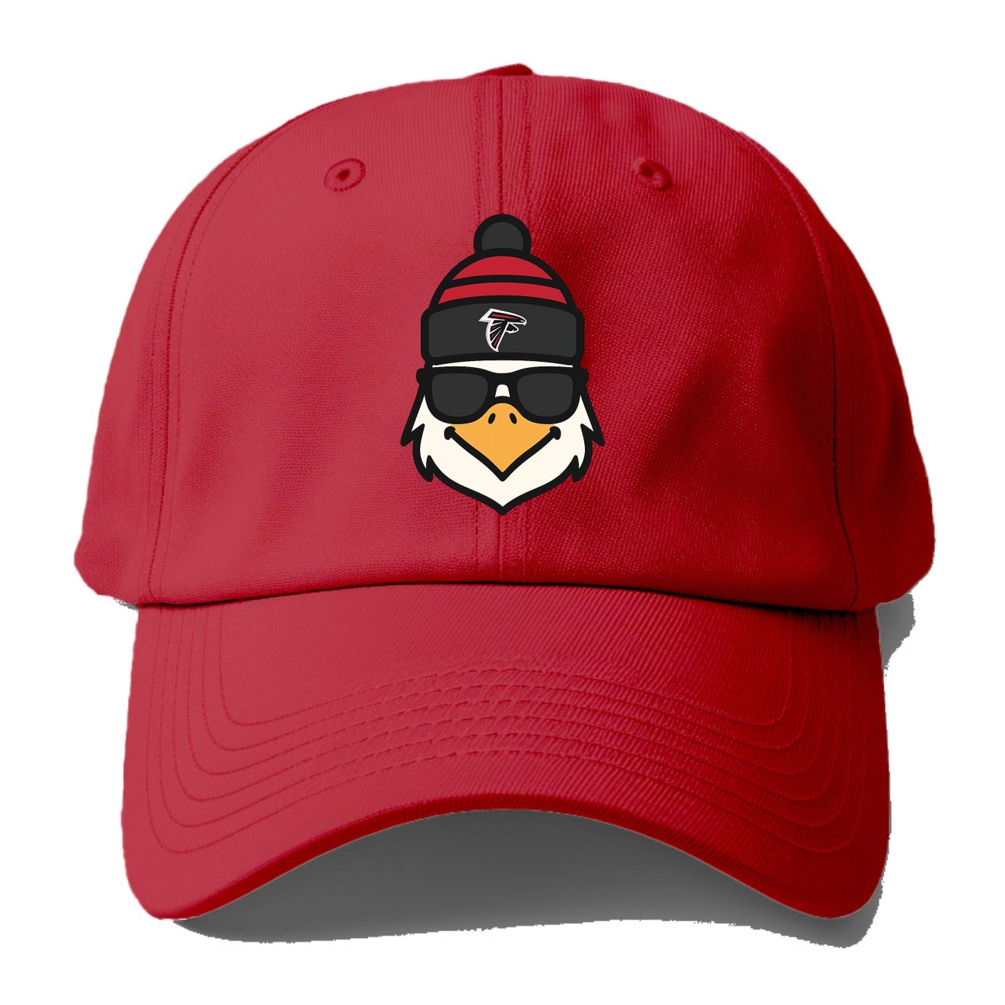 Atlanta Falcon wearing Falcons red and black beanie with pom pom and wayfarer - Baseball Cap - Red