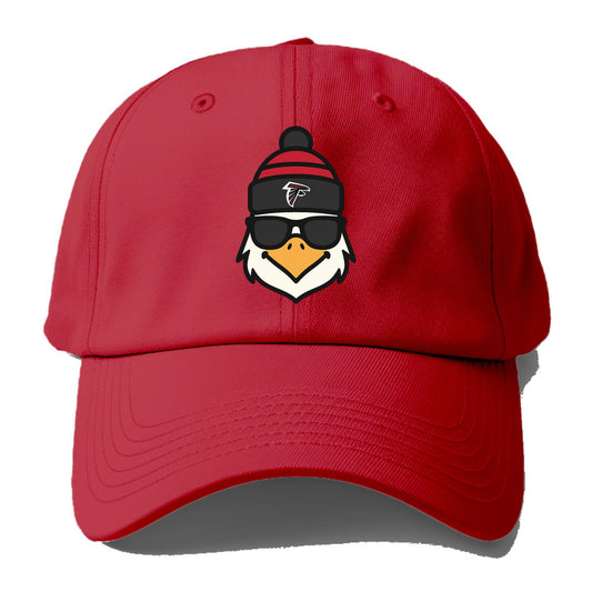 Atlanta Falcon wearing Falcons red and black beanie with pom pom and wayfarer - Baseball Cap - Red