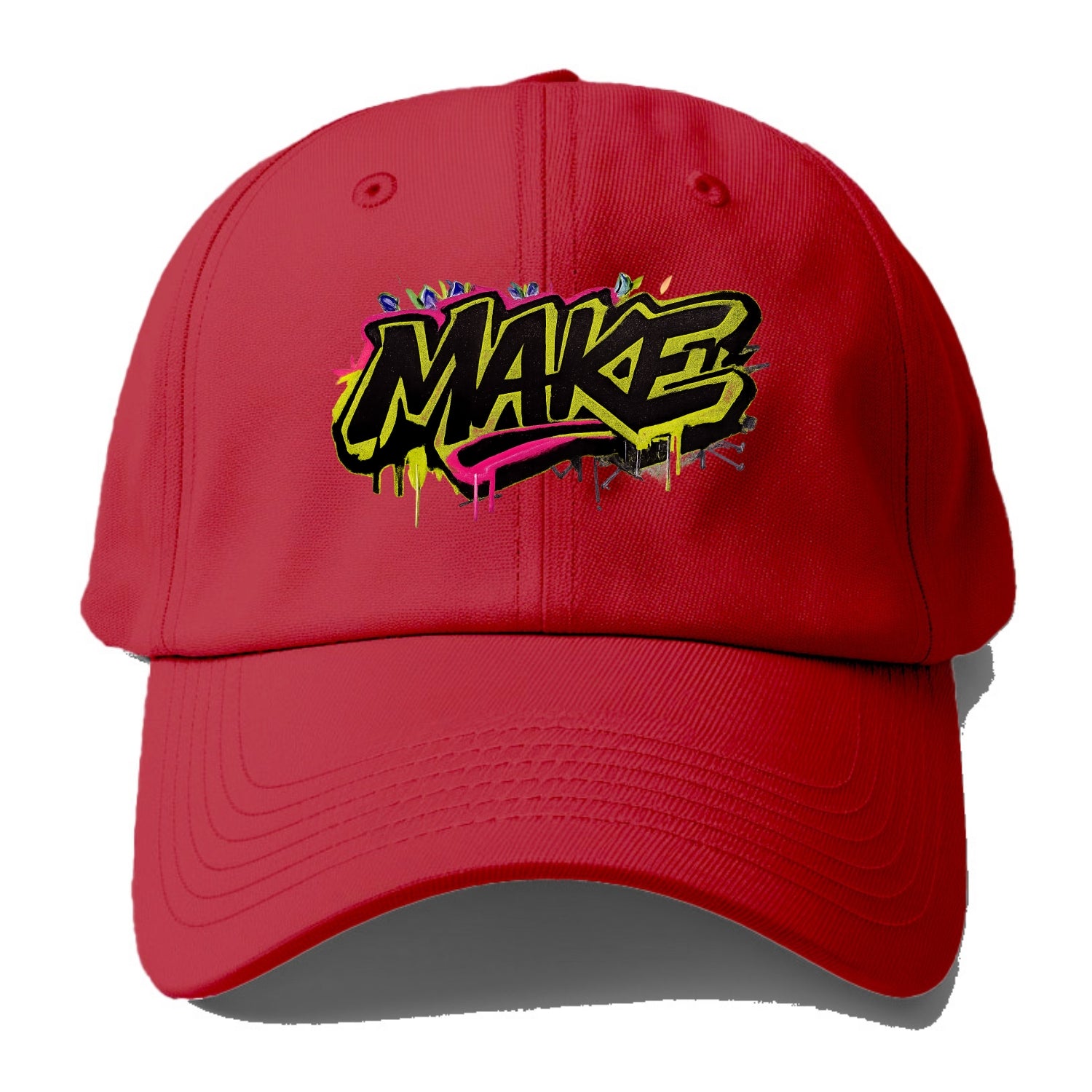 Bold typography design - "MAKE" - creating, producing, doing - Baseball Cap - Red