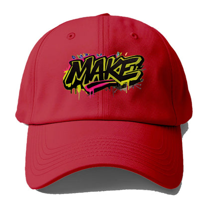 Bold typography design - "MAKE" - creating, producing, doing - Baseball Cap - Red