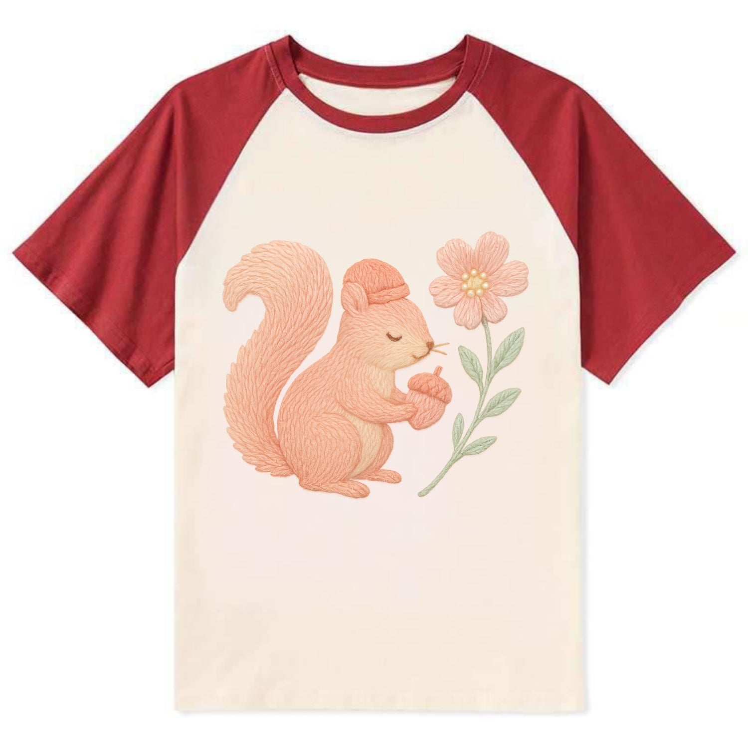 Coral Squirrel - Contrast Raglan T-shirt - Red