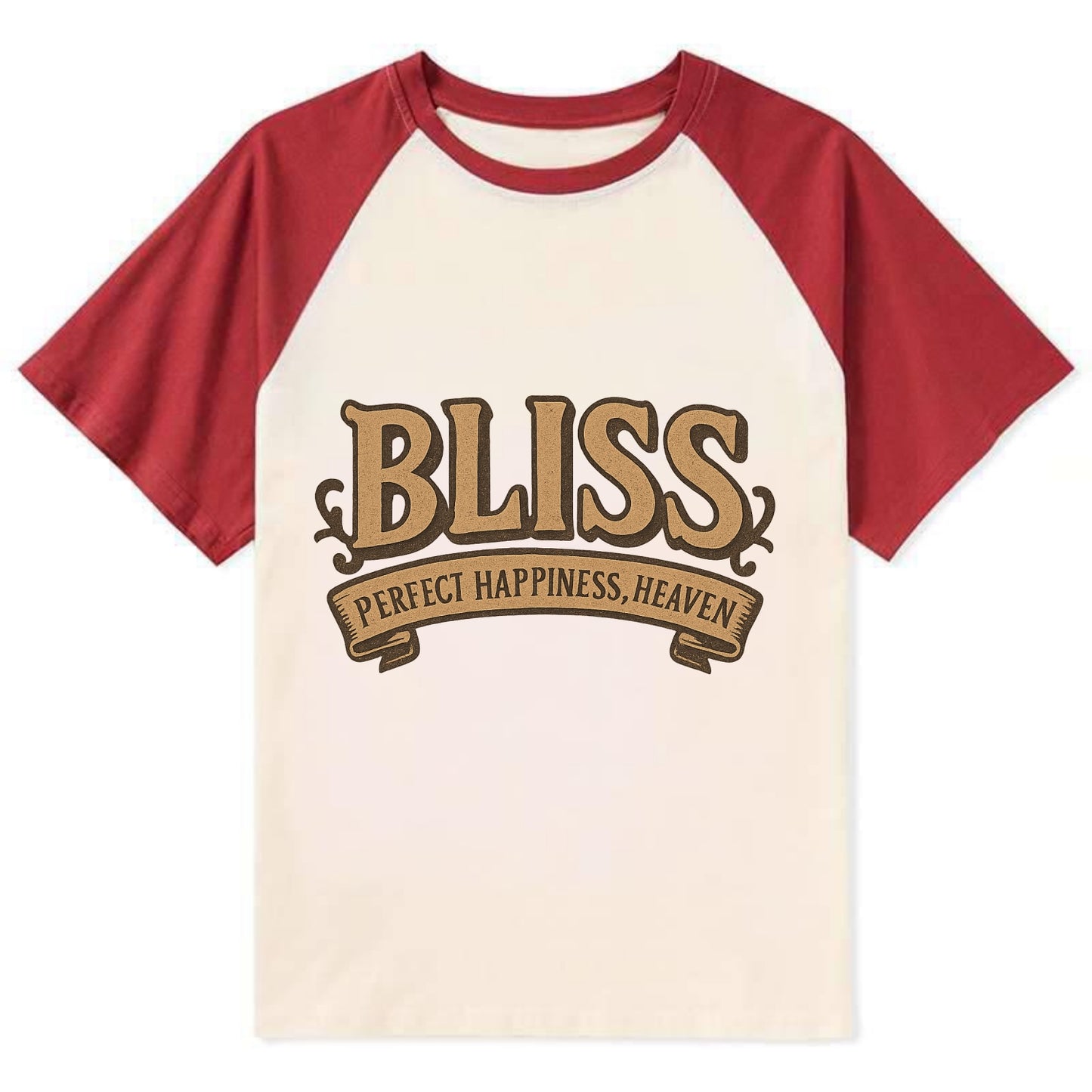 Bold typography design - "BLISS" - perfect happiness, heaven - Contrast Raglan T-shirt - Red