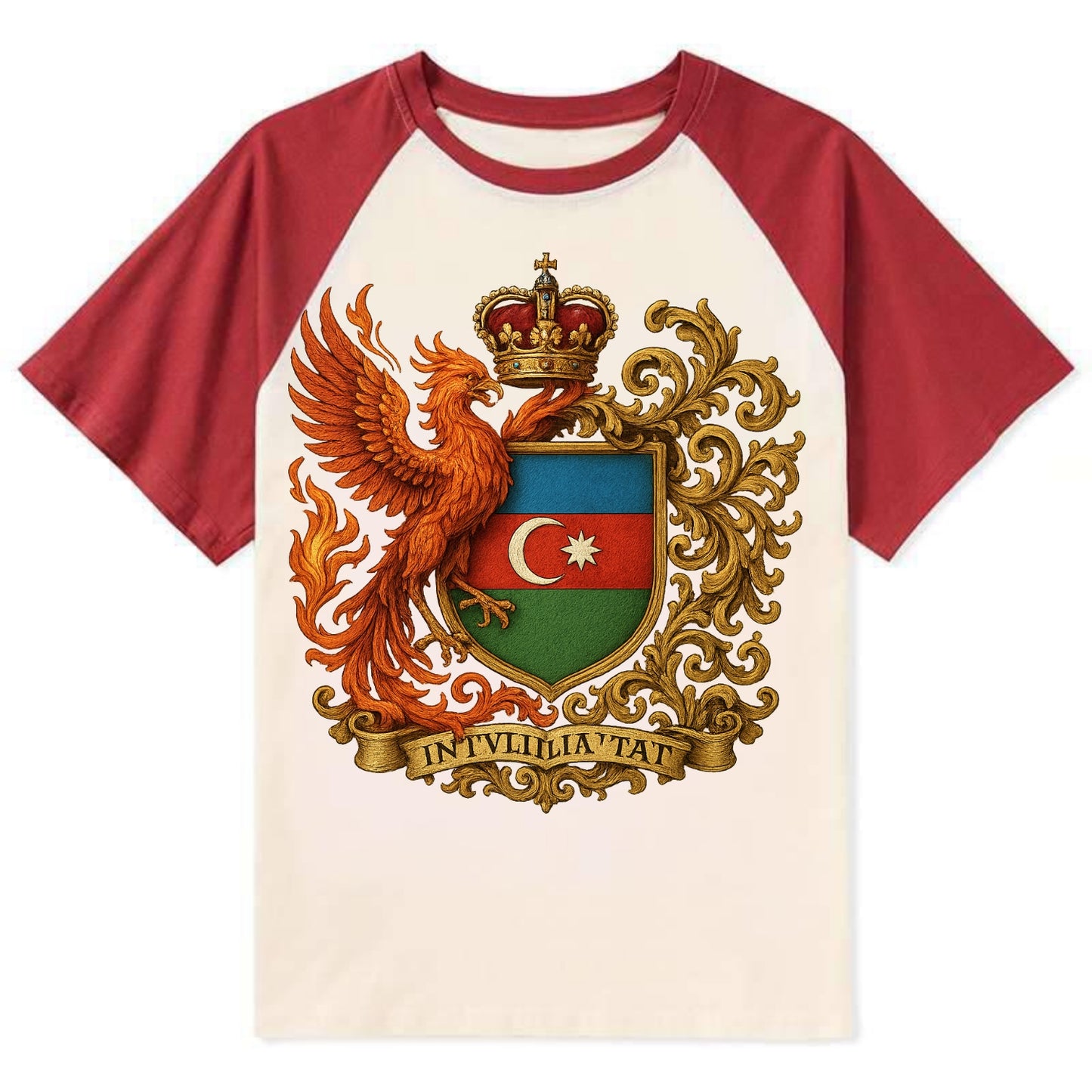 Azerbaijan Fire Phoenix Emblem - Contrast Raglan T-shirt - Red