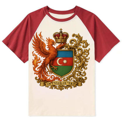 Azerbaijan Fire Phoenix Emblem - Contrast Raglan T-shirt - Red
