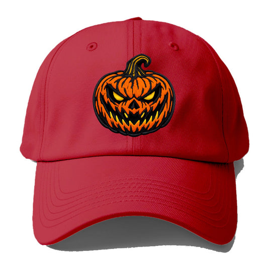 HALLOWEEN PUMPKIN - jack o lantern in orange and black , spooky - Baseball Cap - Red