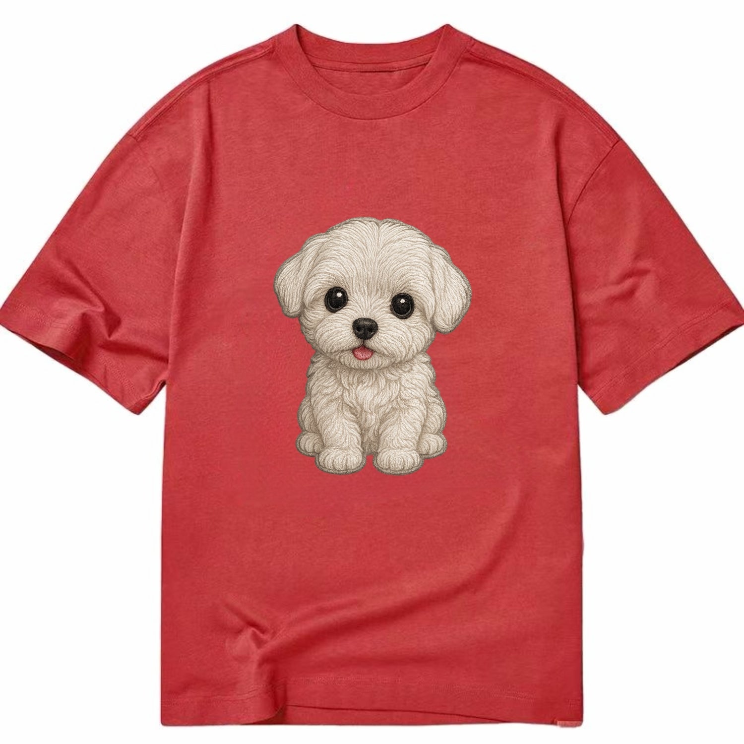Baby Maltese Puppy - pure white silky coat, black button eyes, tiny nose, - Classic T-shirt - Red
