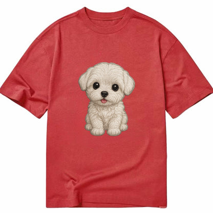 Baby Maltese Puppy - pure white silky coat, black button eyes, tiny nose, - Classic T-shirt - Red
