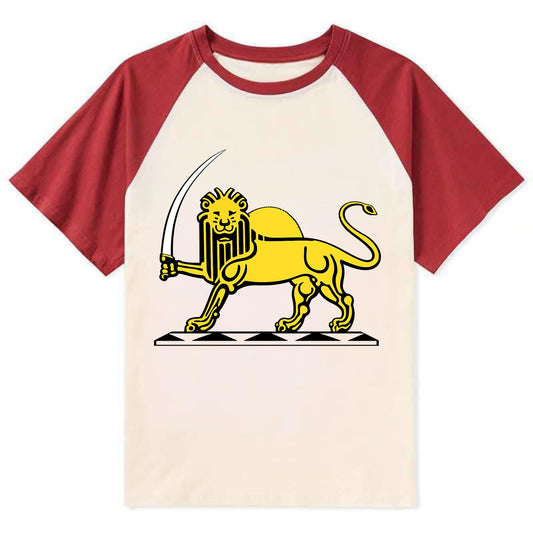 Lion Of The Rising Blade - Contrast Raglan T-shirt - Red