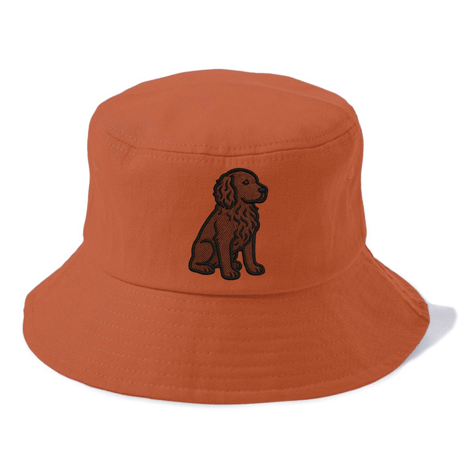 Boykin Spaniel - Rich chocolate brown wavy coat embroidered sitting pose - Bucket Hat - Red