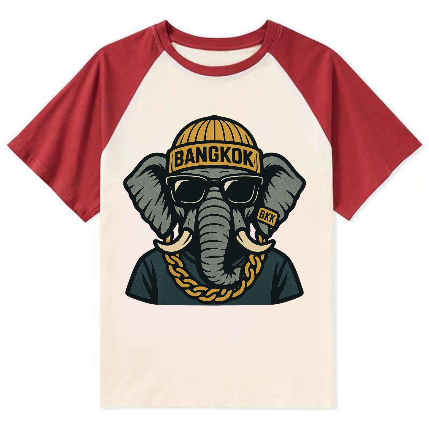 Bangkok Elephant - Contrast Raglan T-shirt - Red