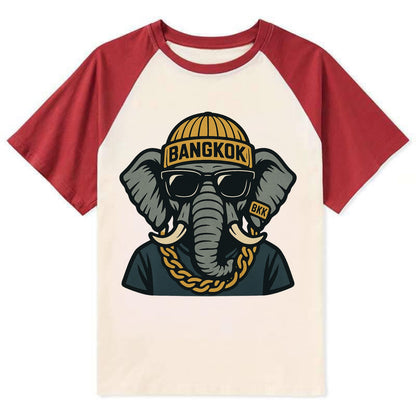 Bangkok Elephant - Contrast Raglan T-shirt - Red
