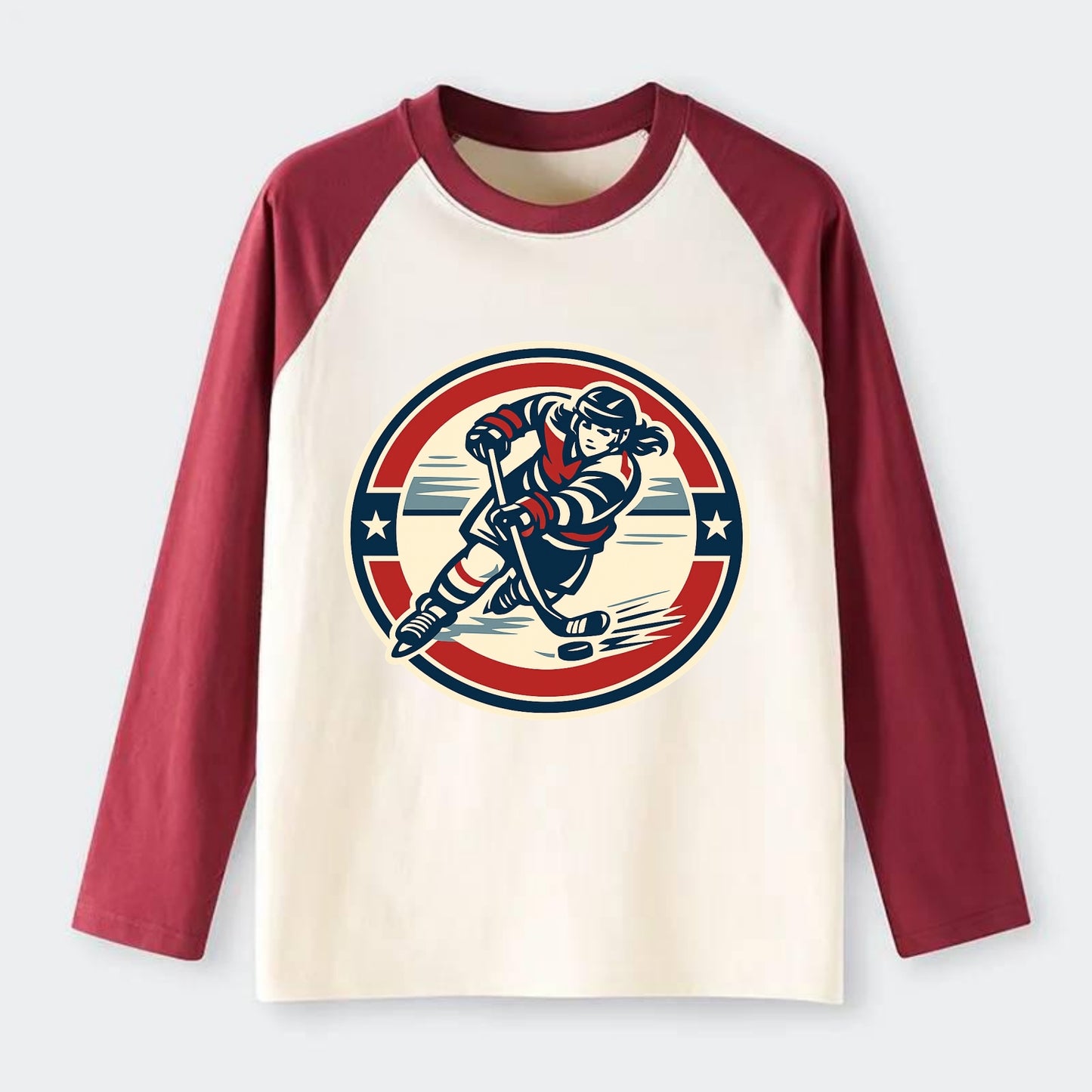 Fierce Ice Queen Emblem - Raglan Long Sleeve T-Shirt - Red