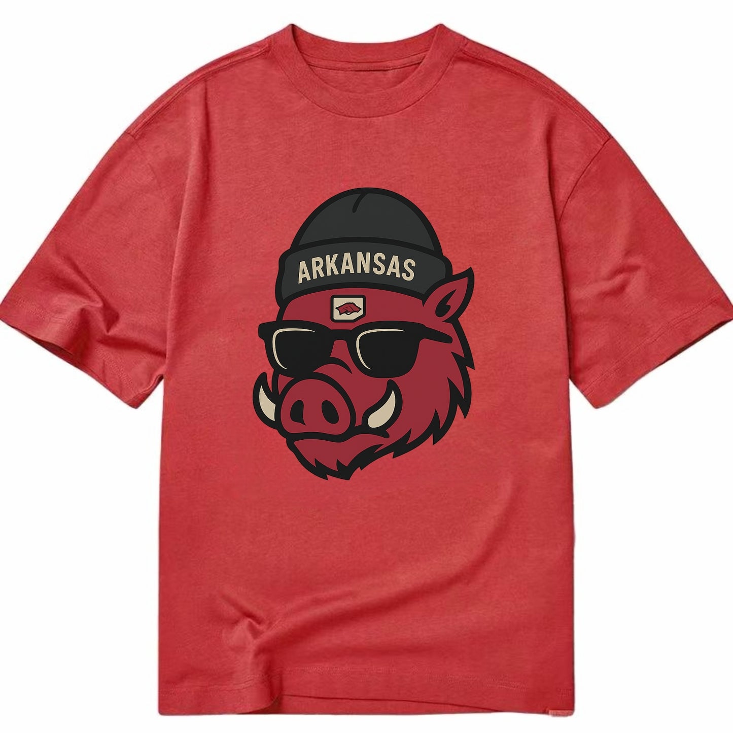 Fayetteville Razorback wearing Arkansas beanie with hog patch - Classic T-shirt - Red