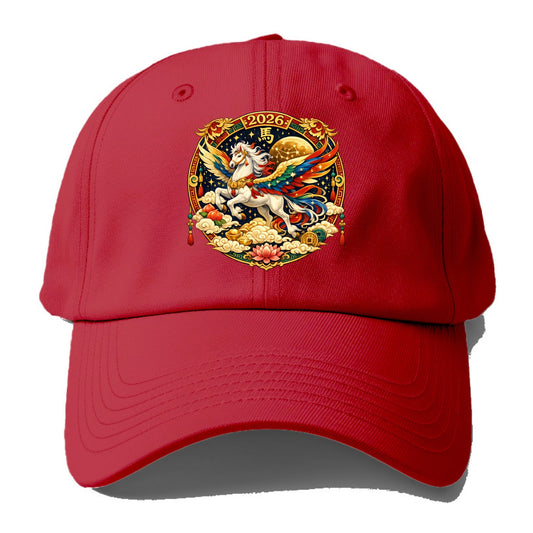 CELESTIAL HORSE | Heavenly horse among clouds and stars | Wings of flowing energy - Baseball Cap - Red