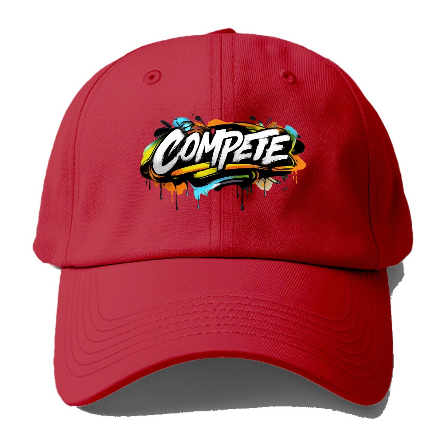Bold typography design - "COMPETE" - competitive spirit, love the game - Baseball Cap - Red