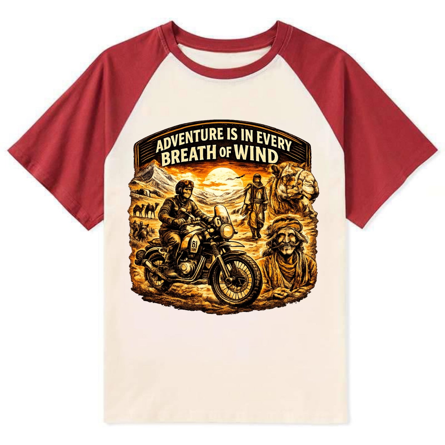 Adventure Vintage Rides - Contrast Raglan T-shirt - Red