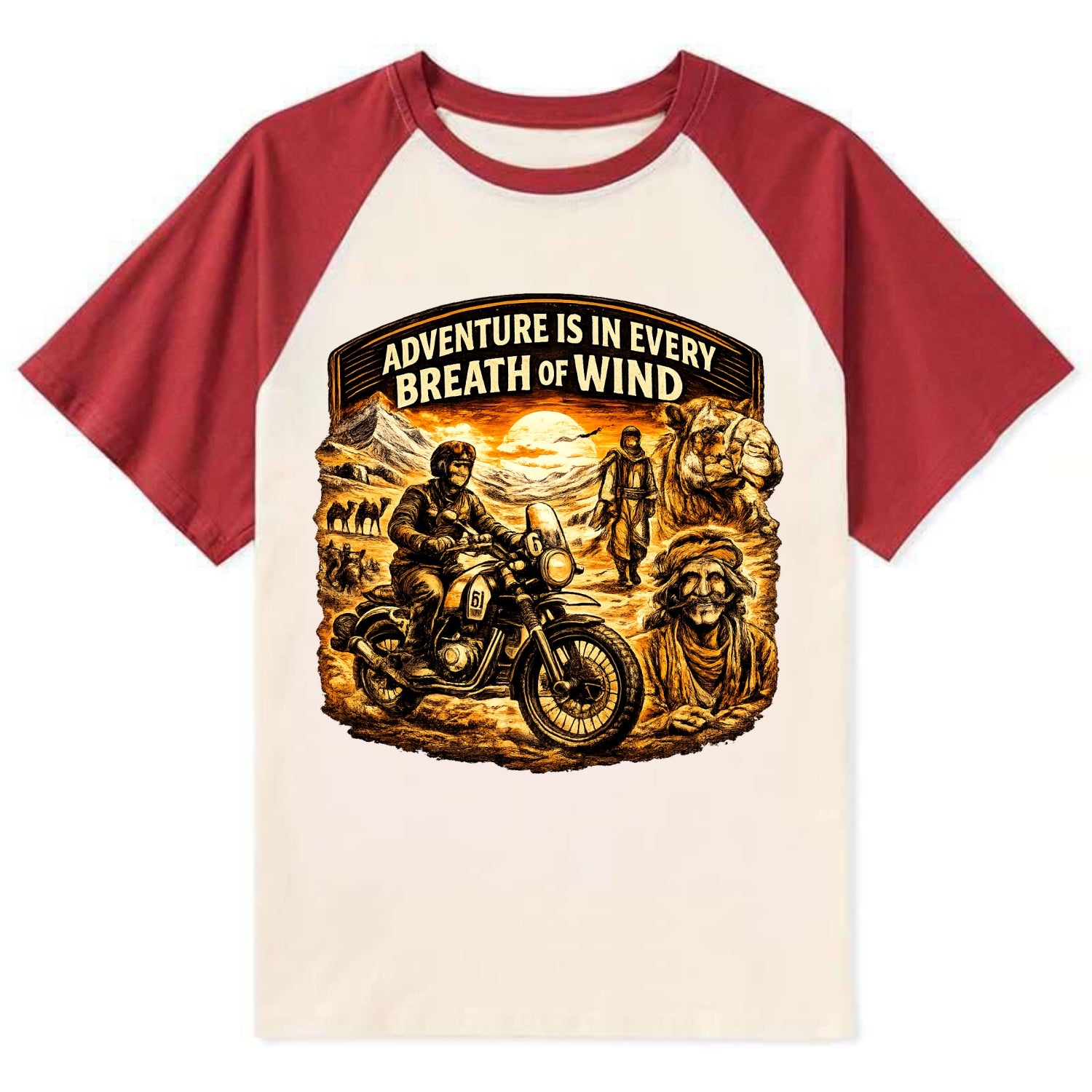 Adventure Vintage Rides - Contrast Raglan T-shirt - Red