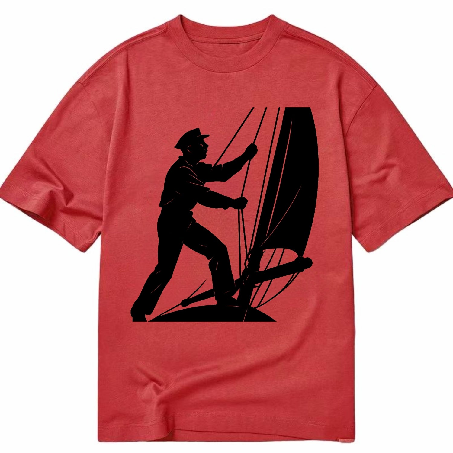 Sailor adjusting the boom on a sailboat - Classic T-shirt - Red