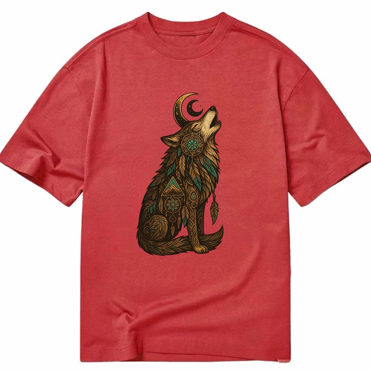 Celestial Moon Wolf  - Classic T-shirt - Red