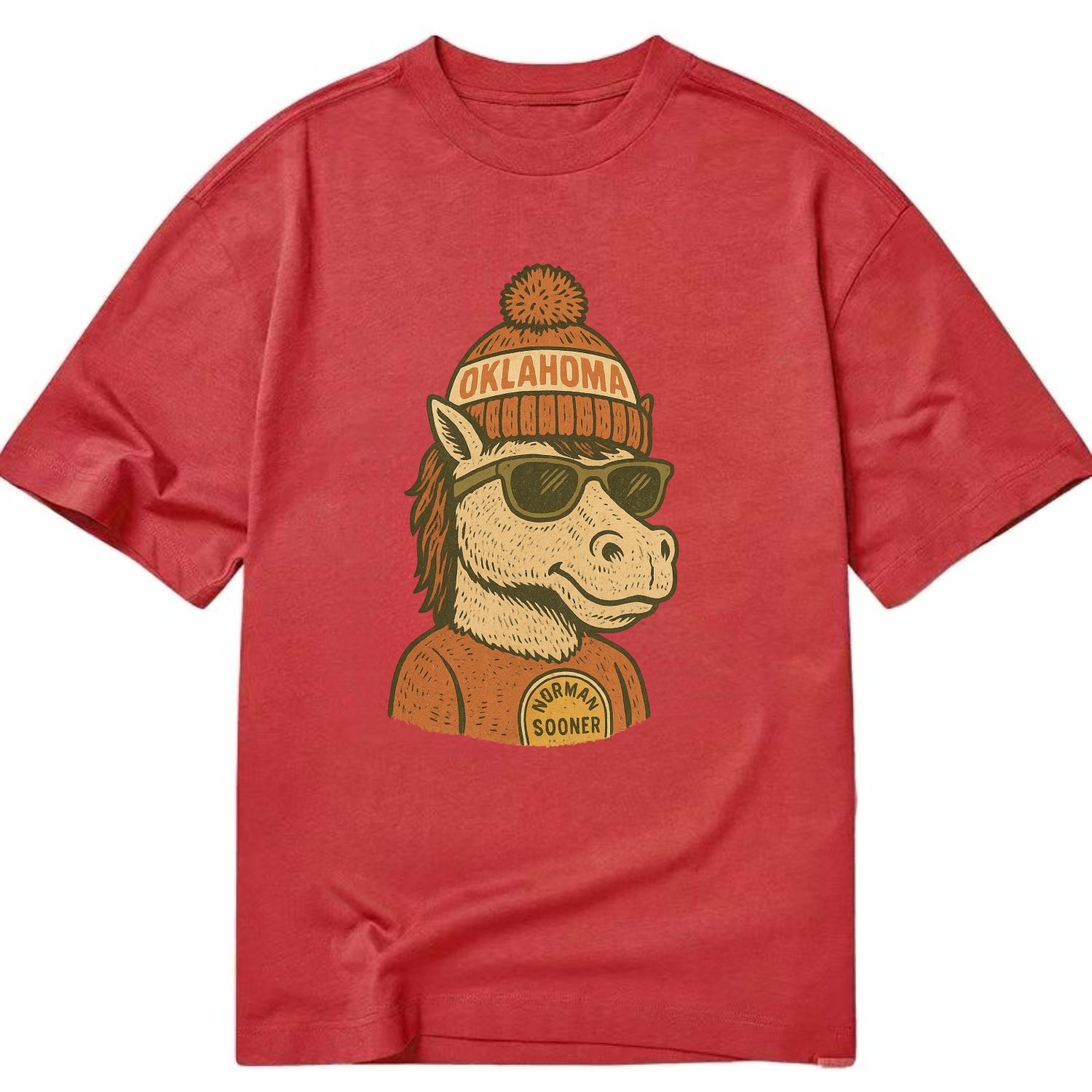 Norman Sooner Horse wearing Oklahoma bea - Classic T-shirt - Red