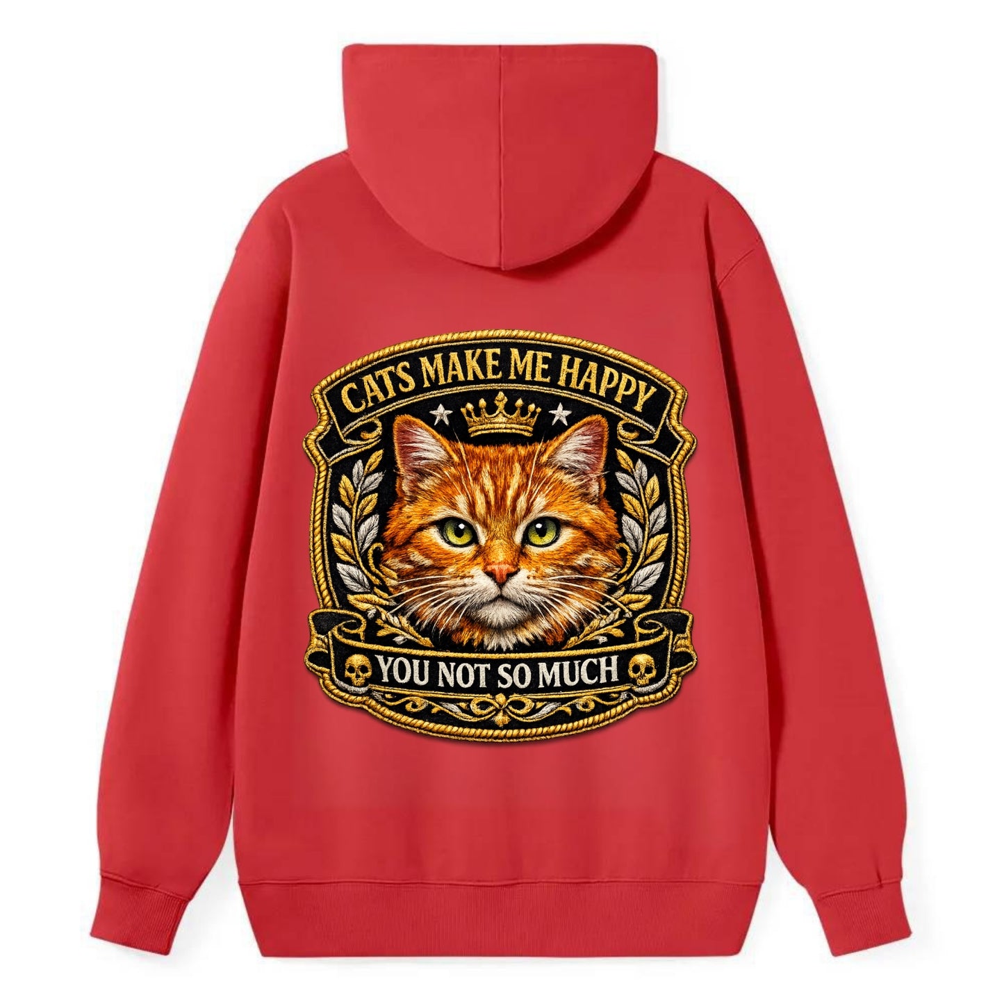 CATS MAKE ME HAPPY YOU NOT SO MUCH - cat face in orange , cat preference - Classic Pullover Hoodie - Red