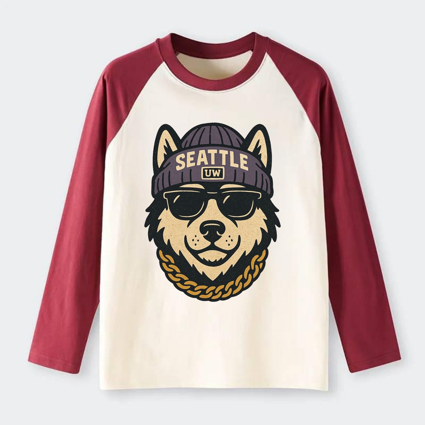 Seattle Husky - Raglan Long Sleeve T-Shirt - Red