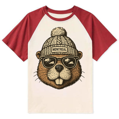 Montreal Beaver wearing Montreal beanie - Contrast Raglan T-shirt - Red
