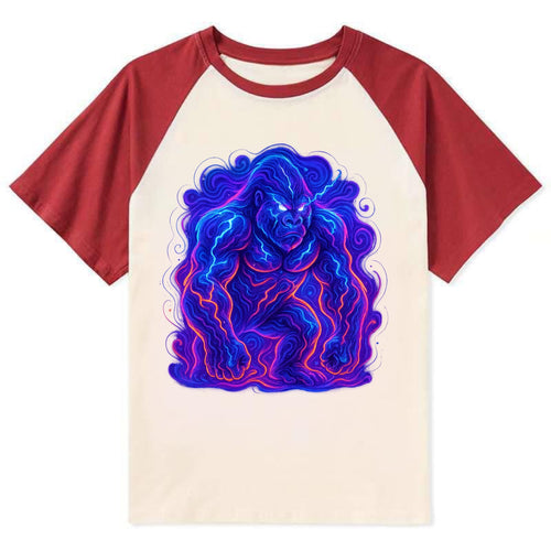 Mighty gorilla with electricity flowing through defined muscles, - Contrast Raglan T-shirt