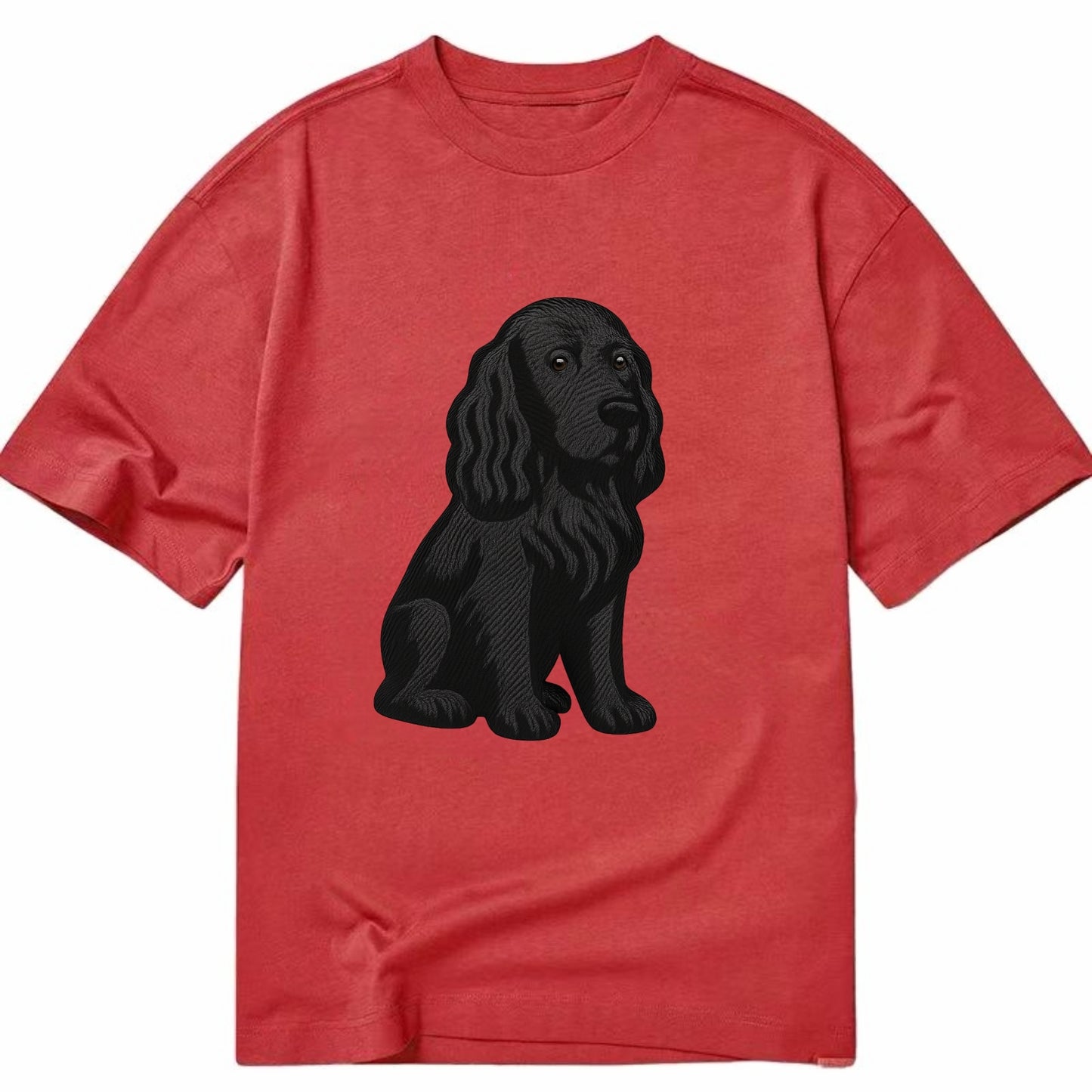 Field Spaniel - Black silky coat embroidered pose - Classic T-shirt - Red