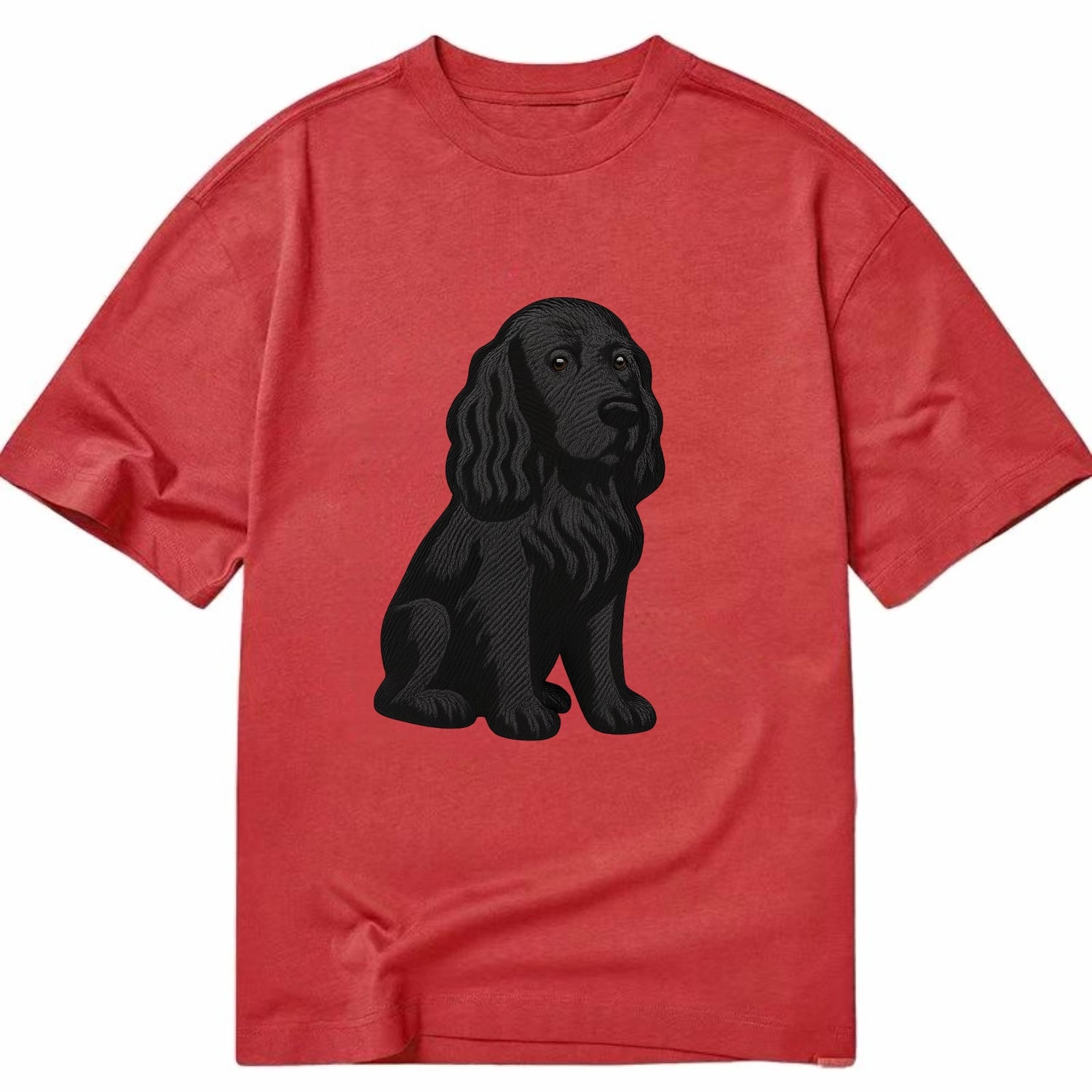 Field Spaniel - Black silky coat embroidered pose - Classic T-shirt - Red