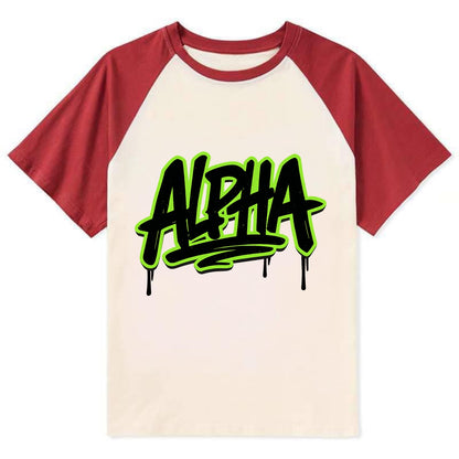 Bold typography design - "ALPHA" - leader of the pack - Contrast Raglan T-shirt - Red