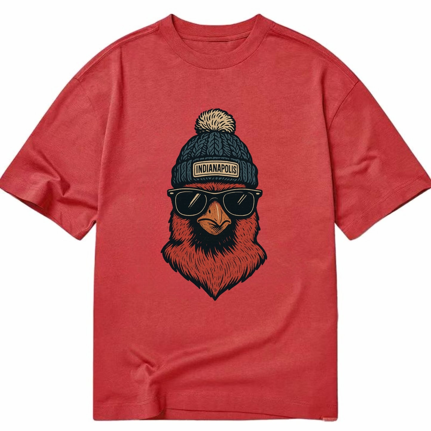 Indiana Cardinal wearing Indianapolis beanie with pom pom and wayfarer sunglasses - Classic T-shirt - Red